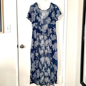 Navy and white Hearts of Marigold sheer dress